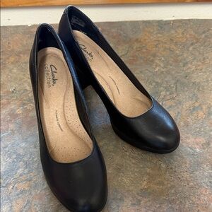 Clarks Black Leather Bayla Heels